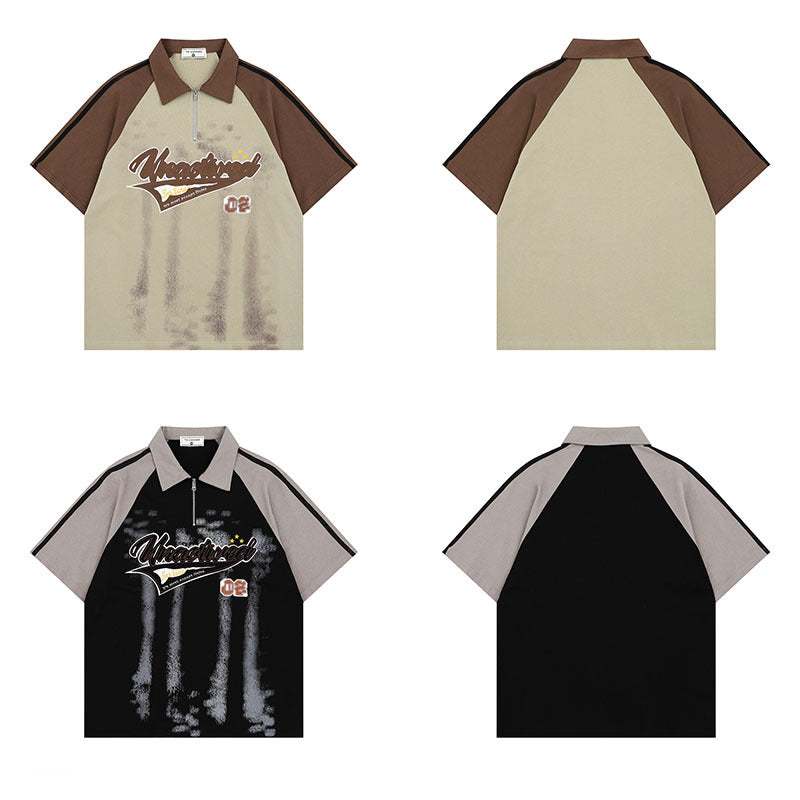 UNIKCOSA UrbanSoul Color Block Shoulder Polo Shirt Men π«