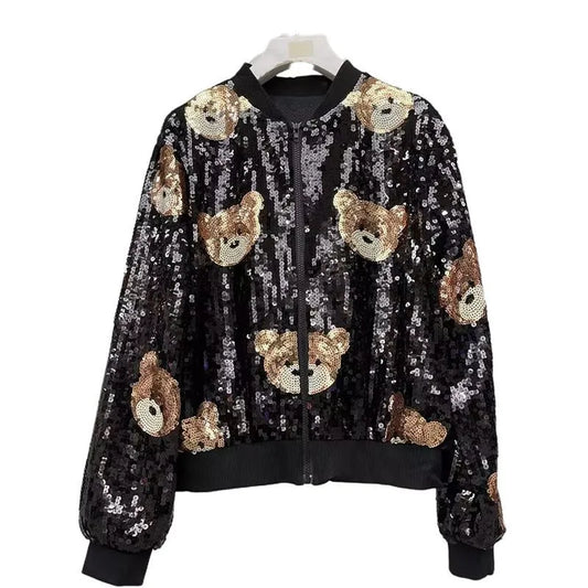 UNIKCOSA SparkToon Sequin Stand Collar Street Jacket for Women π«