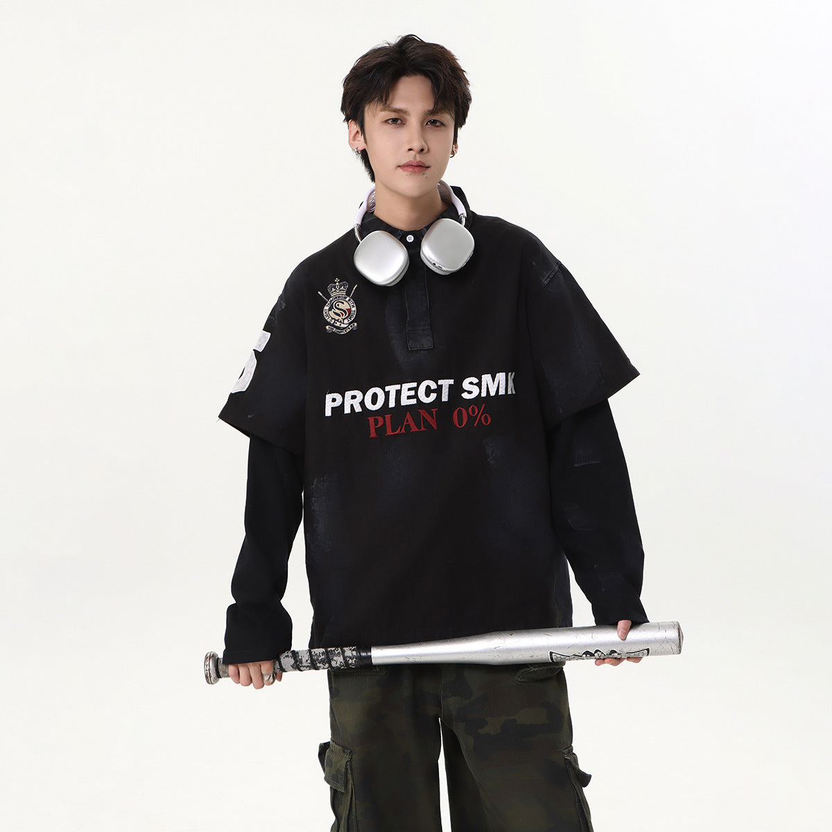 UNIKCOSA NoirFit Embroidered Polo Collar Hoodie Classic 🖤