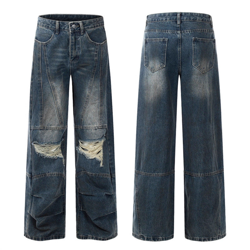 UNIKCOSA UrbanSoul Ripped Jeans Men Loose Fit Dark Blue π«
