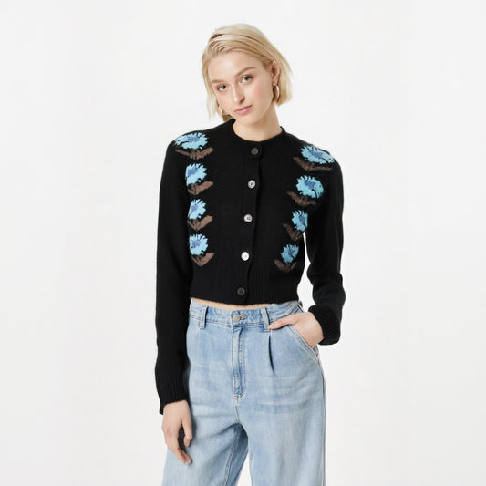 UNIKCOSA Velora Black Floral Jacquard Cardigan Top π«