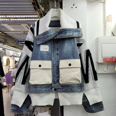 UNIKCOSA KnitDenim Splice Pocket Jacket
