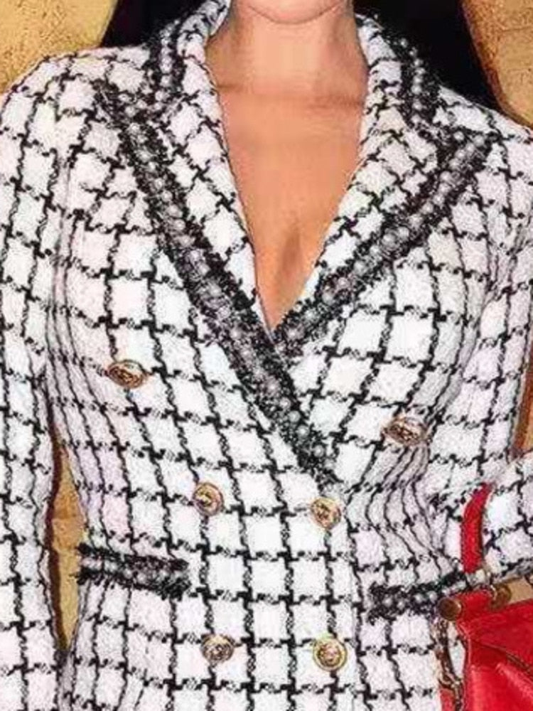 UNIKCOSA NoirFit Beaded Check Wool Coat Craftsmanship π€