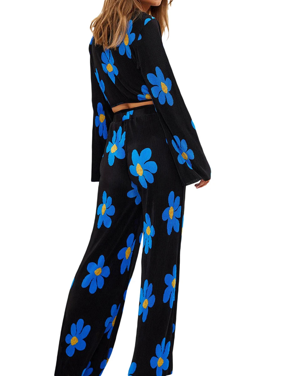 UNIKCOSA BloomEase Floral Pleated Two-Piece Set for Women 🌺