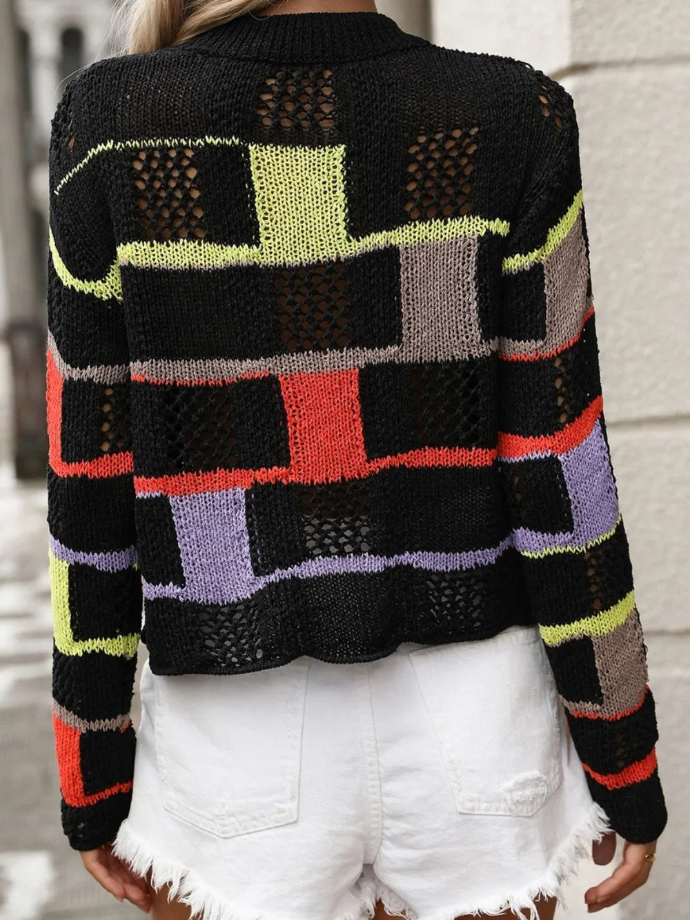 UNIKCOSA OpenWeave Colorblock Sweater — Chic Round-Neck Knit for Effortless Style 🧶