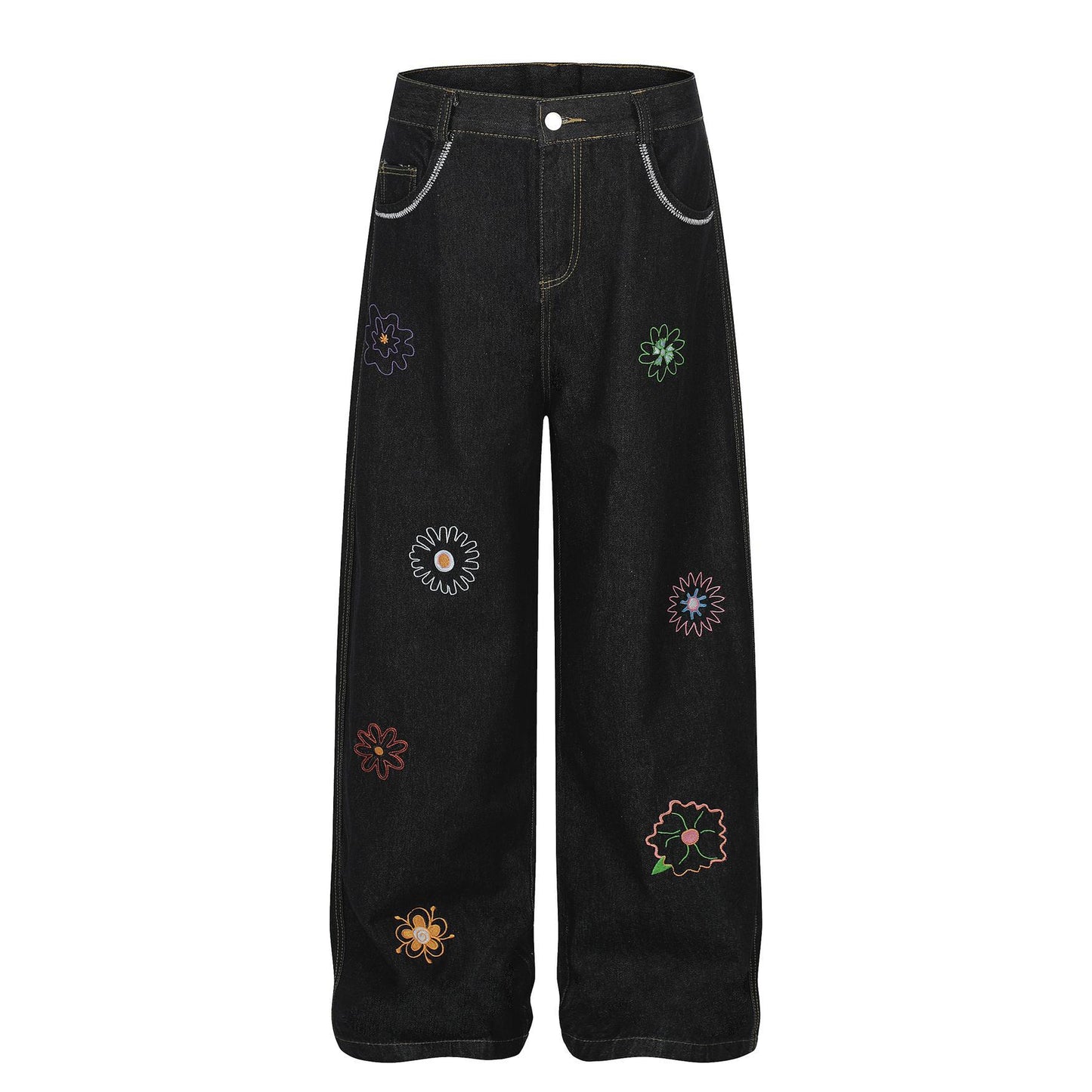 UNIKCOSA UrbanSoul Sunflora Embroidered Slim Jeans 💫