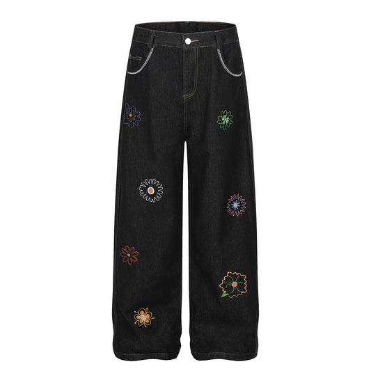 UNIKCOSA UrbanSoul Sunflora Embroidered Slim Jeans 💫