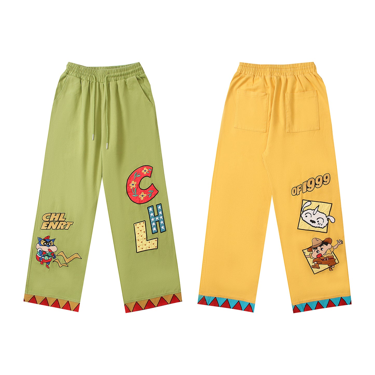 UNIKCOSA ArtMood Cartoon Embroidered Straight Leg Pants
