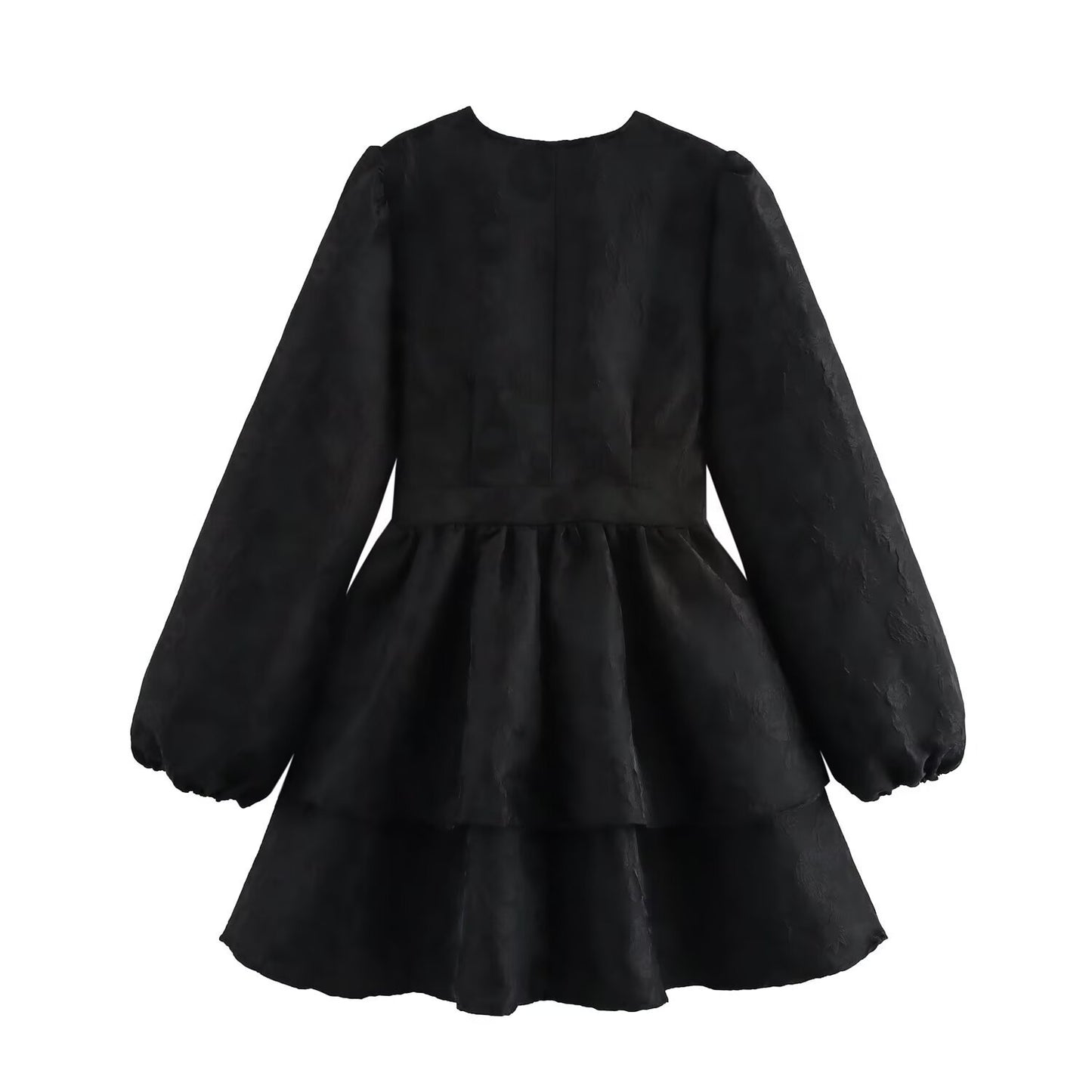 UNIKCOSA LuxeEase V Neck Cinching Layered Black Dress 💫