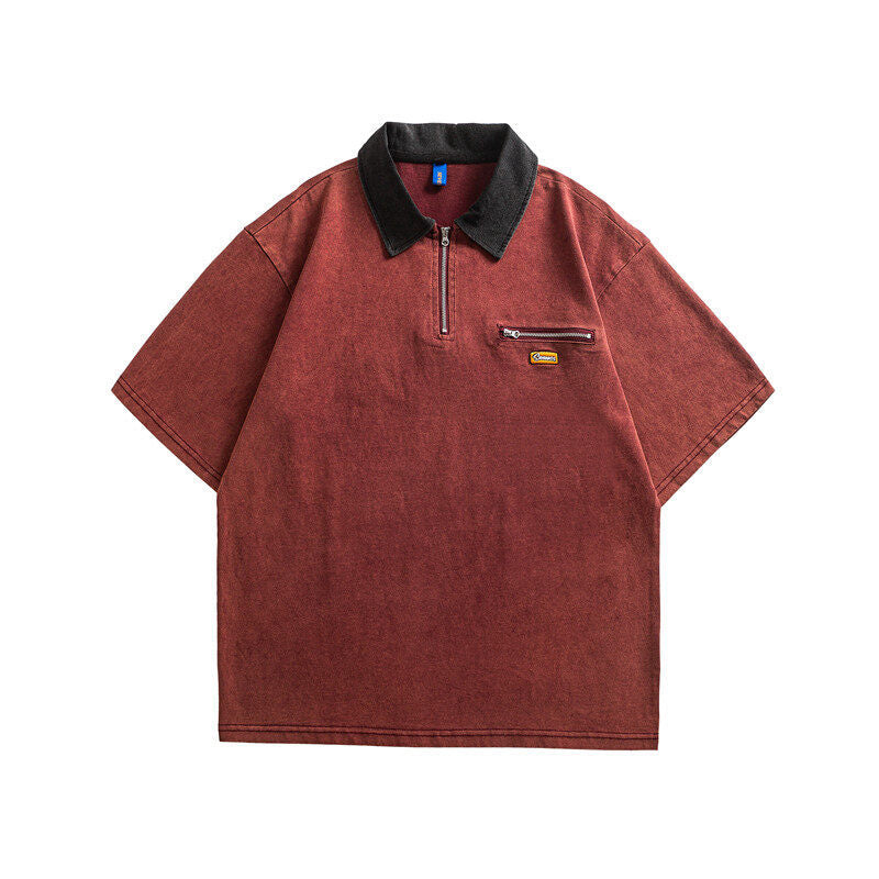 UNIKCOSA RetroMuse Splicing Half Zip Polo Shirt Unisex π«