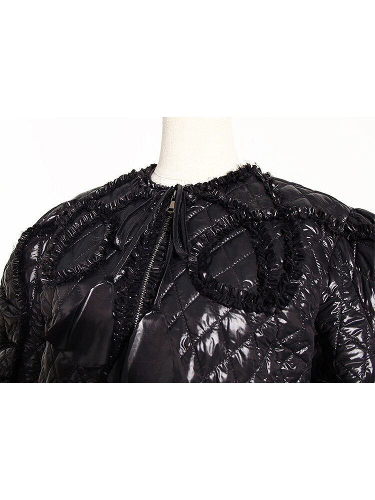 UNIKCOSA DiamondQuilt Horn-Sleeve Cotton Jacket — Elegant Short Puffer for Autumn/Winter ❄️