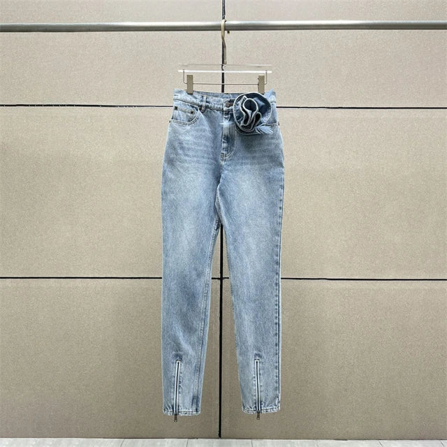 UNIKCOSA BloomFit 3D Floral High-Waist Y2K Jeans 🌸