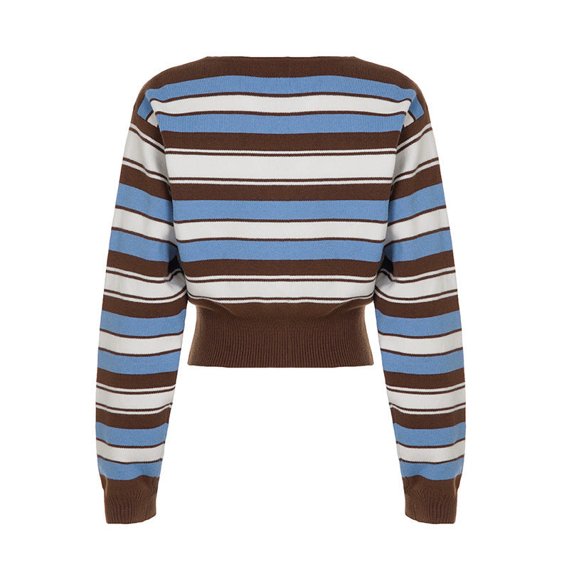 UNIKCOSA RetroMuse Retro Style Striped V Neck Cardigan 💫