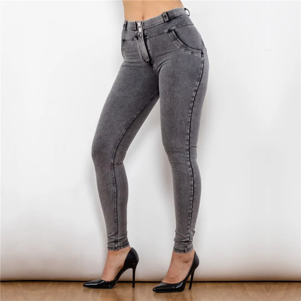 UNIKCOSA NoirFit MelodyLift Jeggings Grey Stretch Denim 🖤