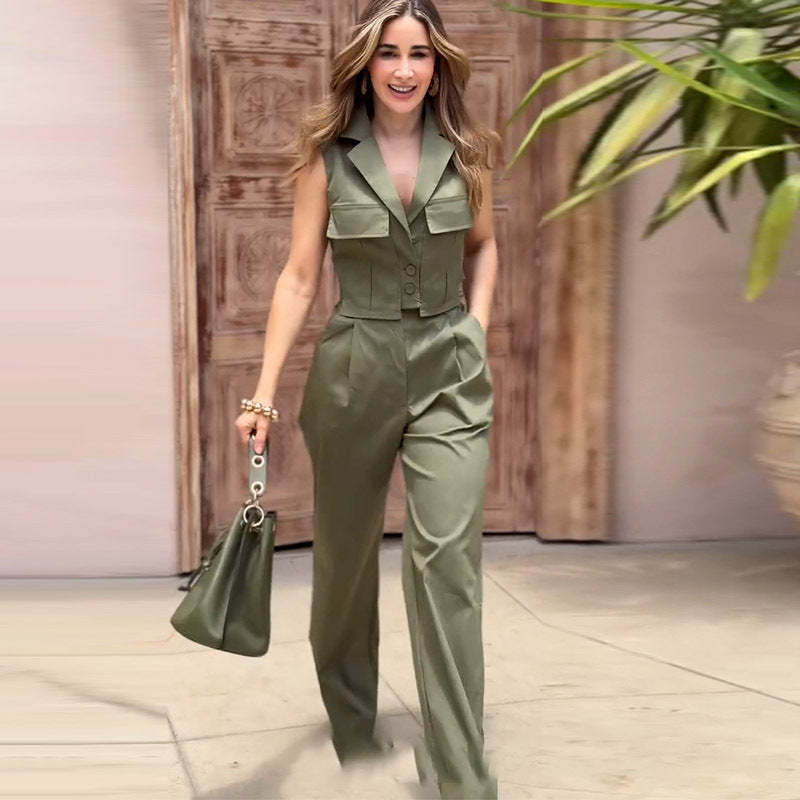 UNIKCOSA Noir Two-Piece Set Lapel Vest And High-Waist Pants 💫