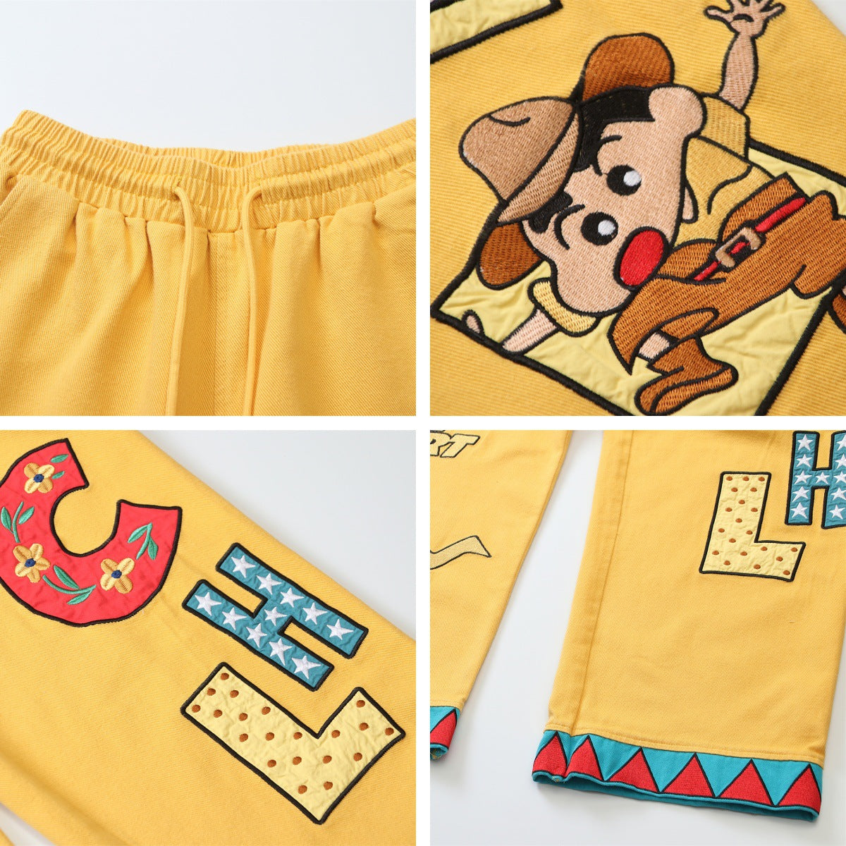 UNIKCOSA ArtMood Cartoon Embroidered Straight Leg Pants