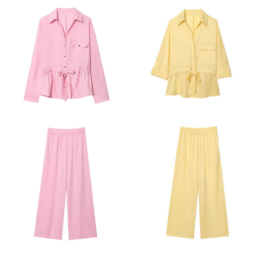 UNIKCOSA GraceLoom 2-Piece Long-Sleeve Shirt & Wide-Leg Pant Set for Women 💖