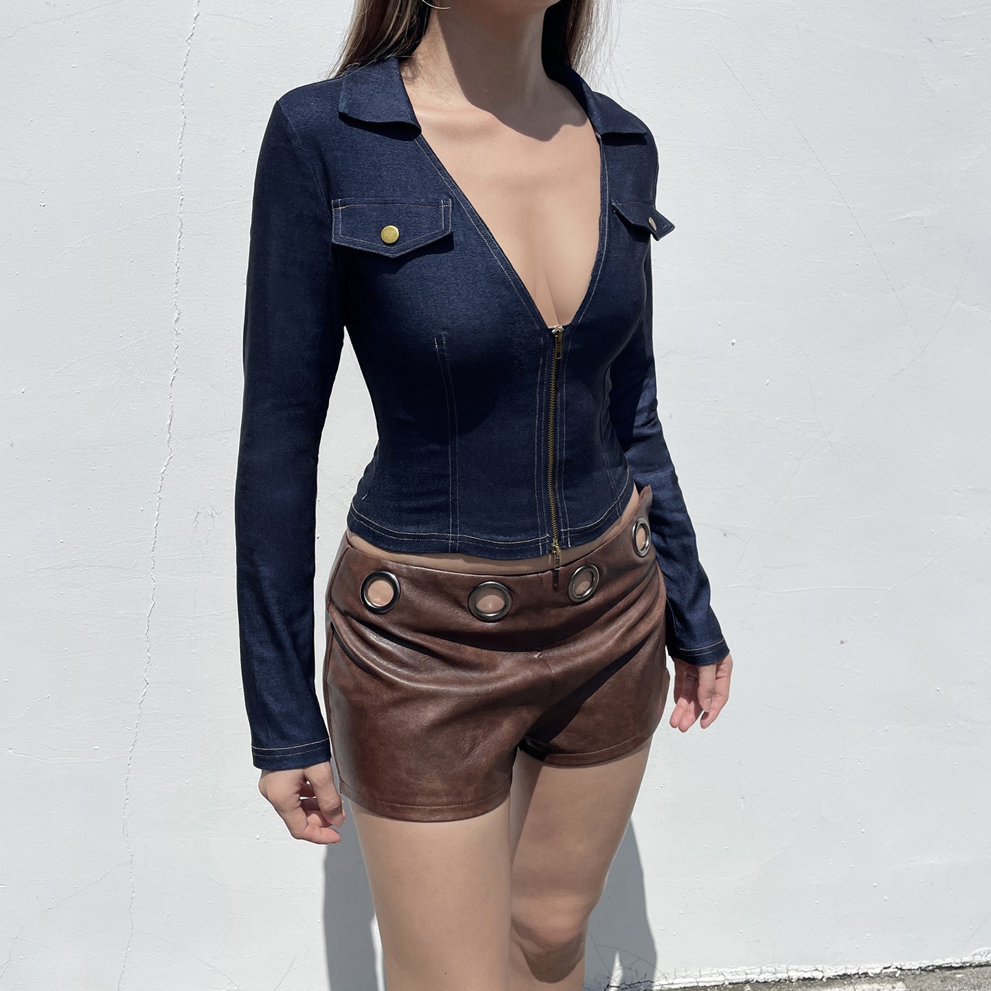 UNIKCOSA CurveMuse Waist-Cinch V-Neck Top for Women 💙