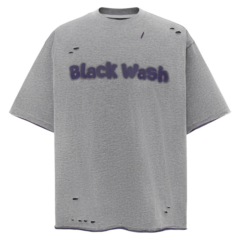 UNIKCOSA LuxeEase Letter Print Ripped Short Sleeve Tee 💫