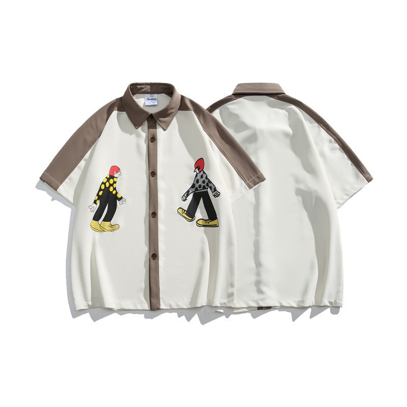 UNIKCOSA Velora Cartoon Print Loose Shirt Stripe Splice π«