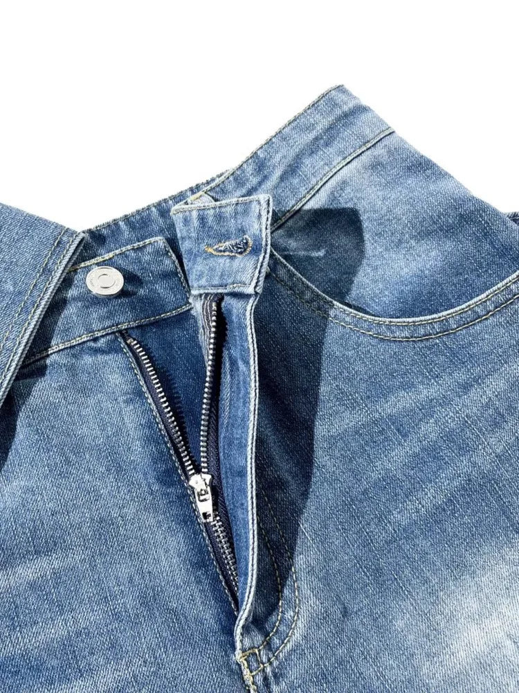 UNIKCOSA 3D Bow Strapless Denim Set — Chic Tube Top & Distressed Wide-Leg Jeans 💙