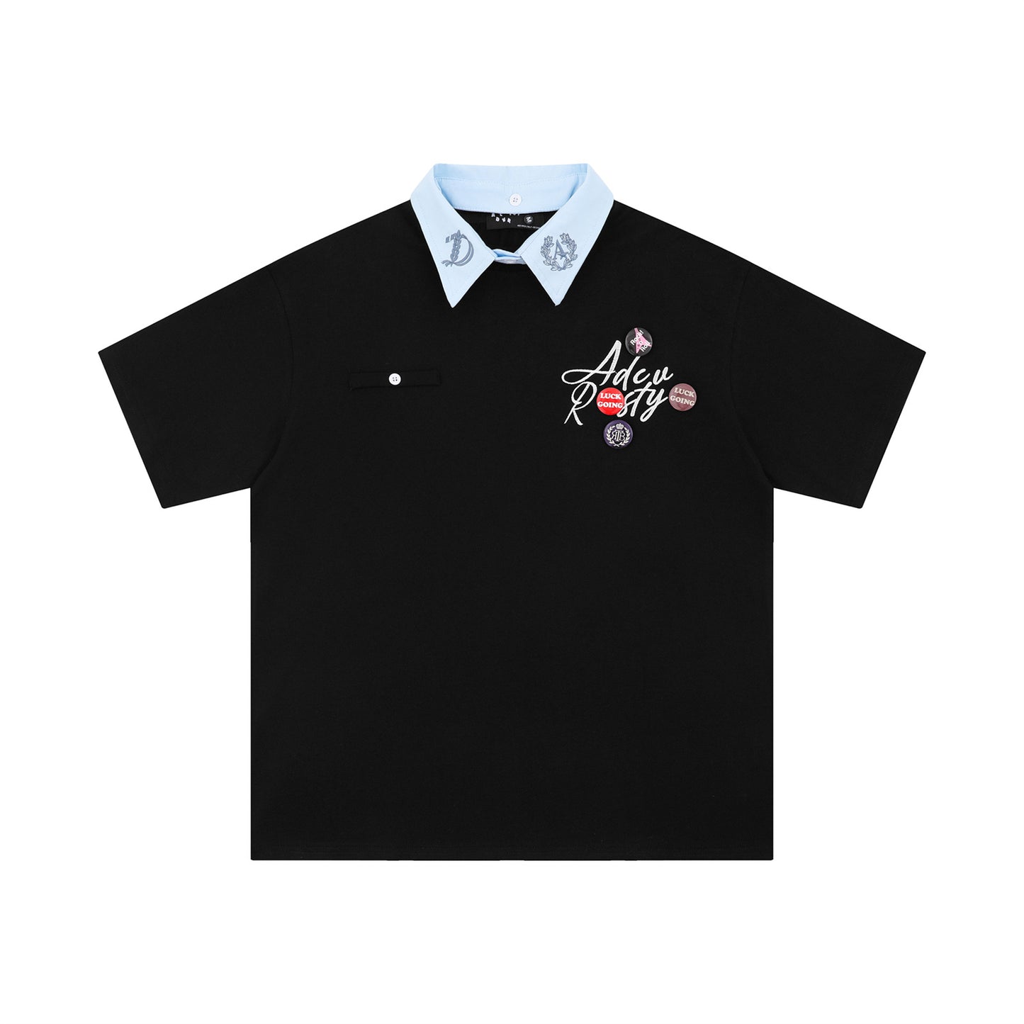 UNIKCOSA LuxeEase Badge Embroidery Detachable Collar Tee 💫