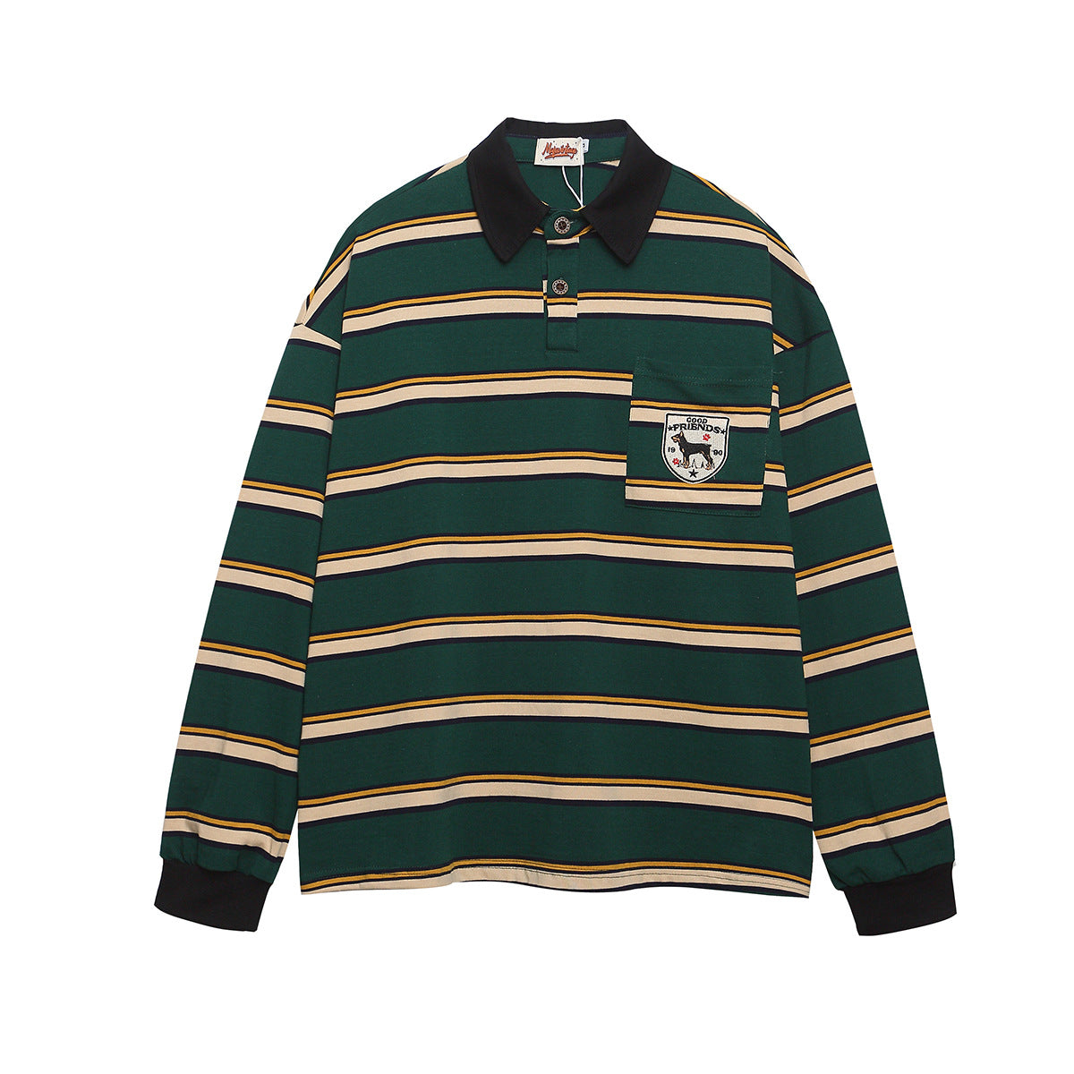 UNIKCOSA Velora Lapel Polo Shirt Badge Embroidery Striped π«