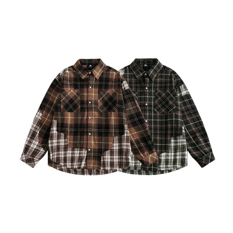 UNIKCOSA Velora Splicing Plaid Shirt Men Casual Cotton 🌆