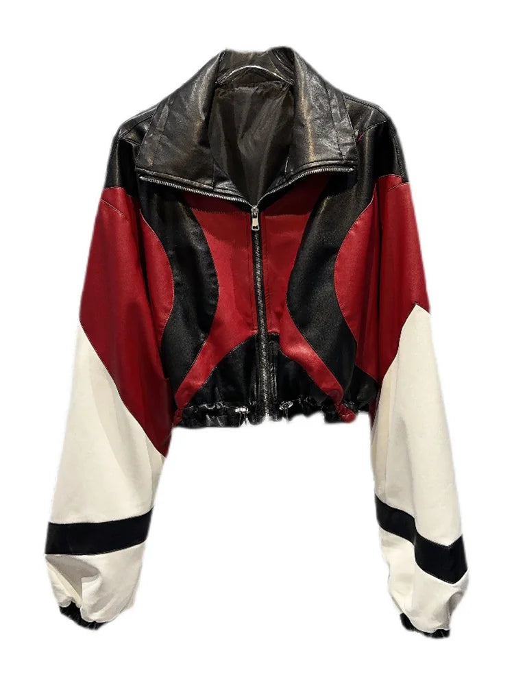 UNIKCOSA LuxeEase Patchwork Motorcycle Leather Jacket 💫