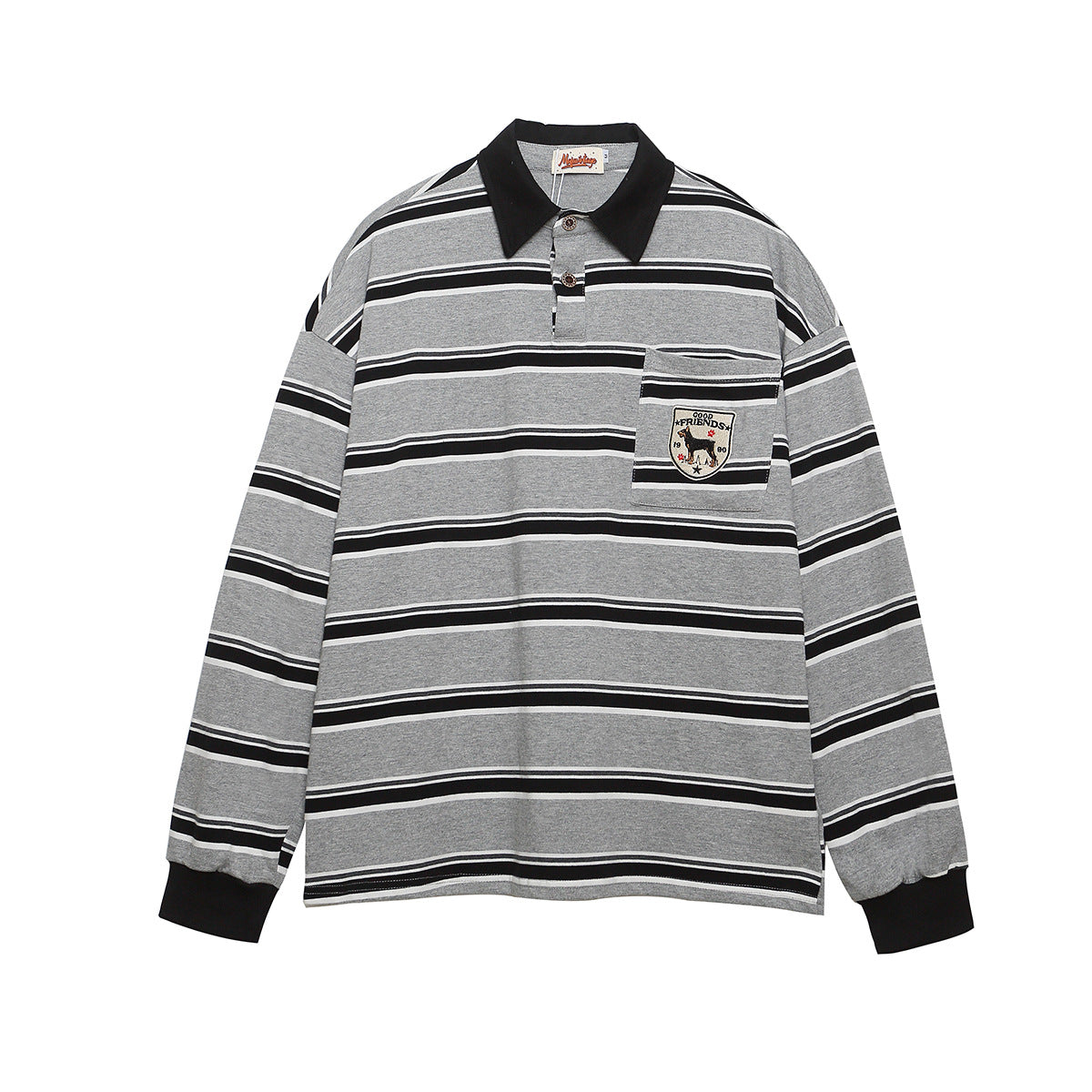 UNIKCOSA Velora Lapel Polo Shirt Badge Embroidery Striped π«