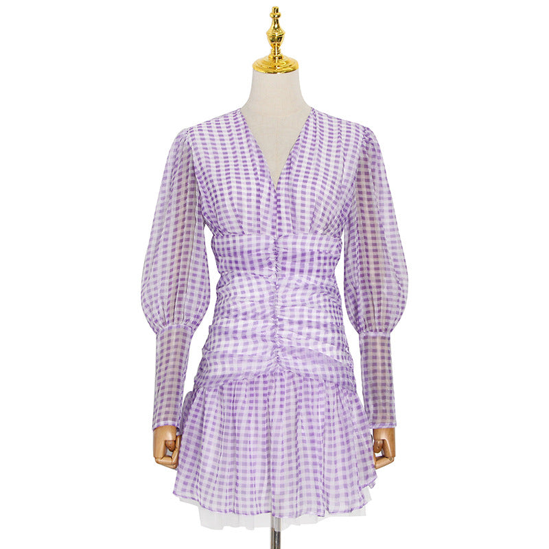 UNIKCOSA Velora V-Neck Bubble Sleeve Polka Dot Dress 💫