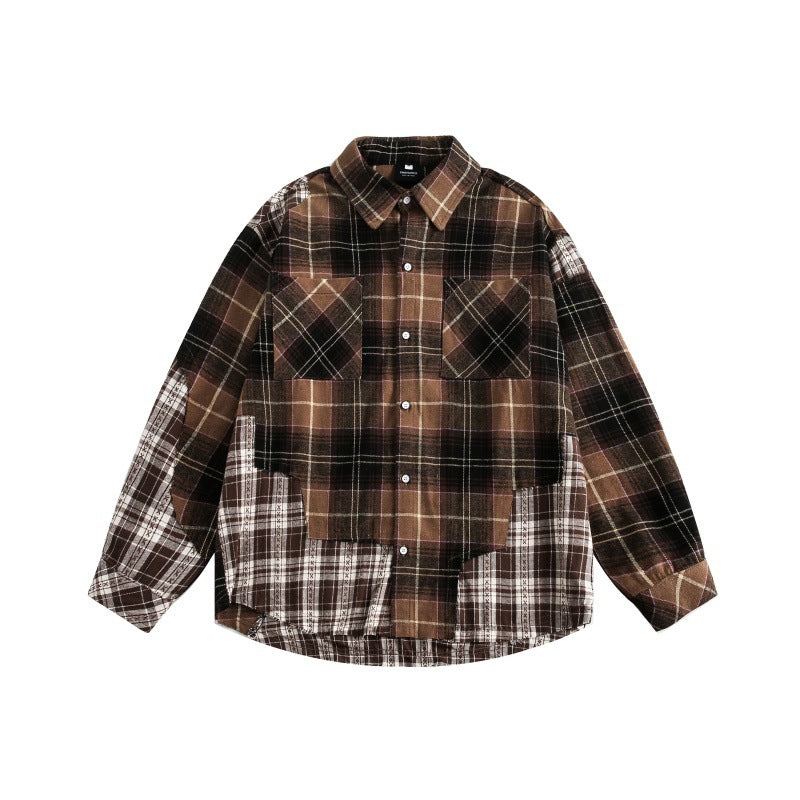 UNIKCOSA Velora Splicing Plaid Shirt Men Casual Cotton 🌆