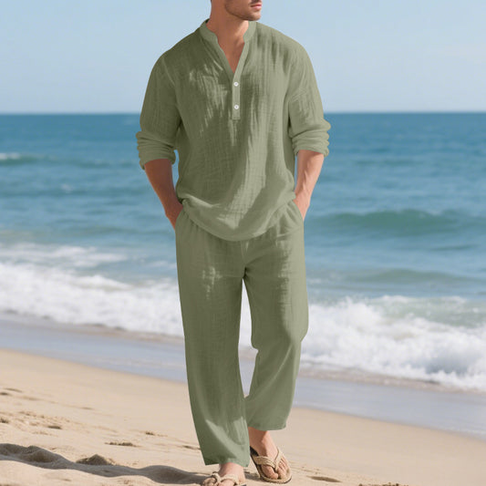 UNIKCOSA LuxeEase AirLino Relaxed V-Neck Linen Set 💫