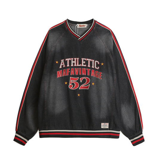 UNIKCOSA Velora Washed Letter Embroidered Denim Sweatshirt π«