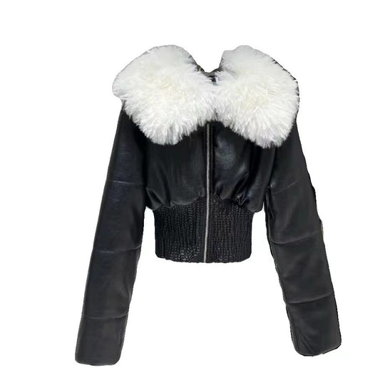 UNIKCOSA LuxeEase Leather Coat ColorFur Fur Collar 💫