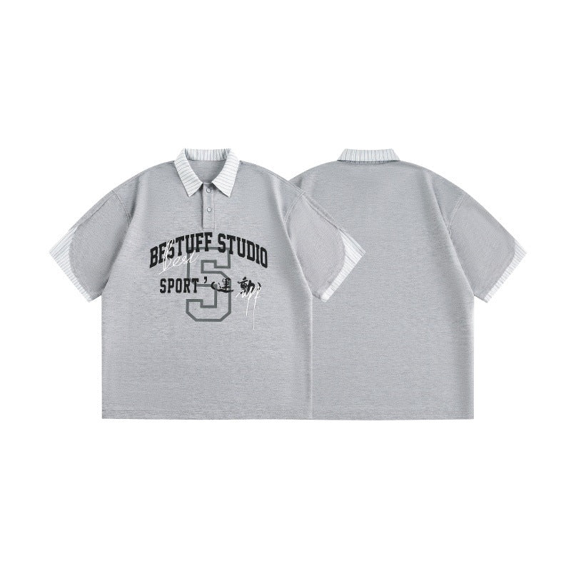 UNIKCOSA UrbanSoul Splicing Two Letter Printed Polo Shirt 💫