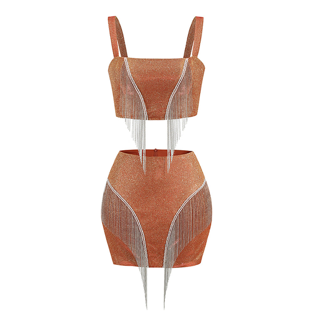 UNIKCOSA MetalMuse Tassel Crop Top & Mini Skirt Set ⚡