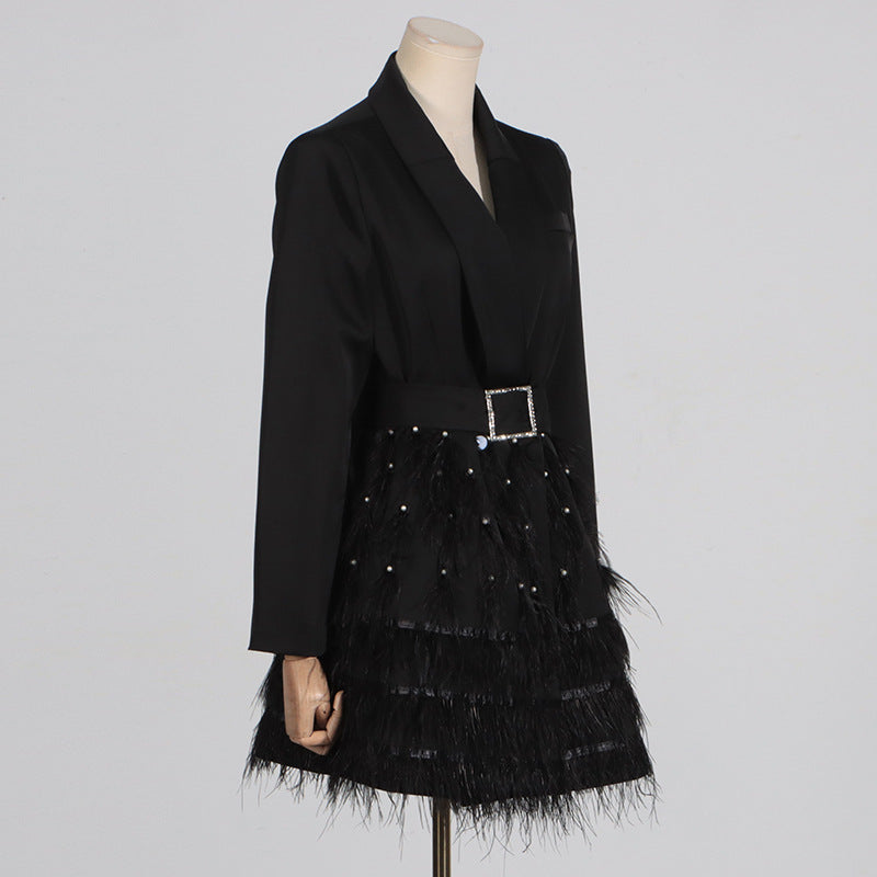 UNIKCOSA Velora V-Neck Beaded Feather Blazer Dress ๐ซ