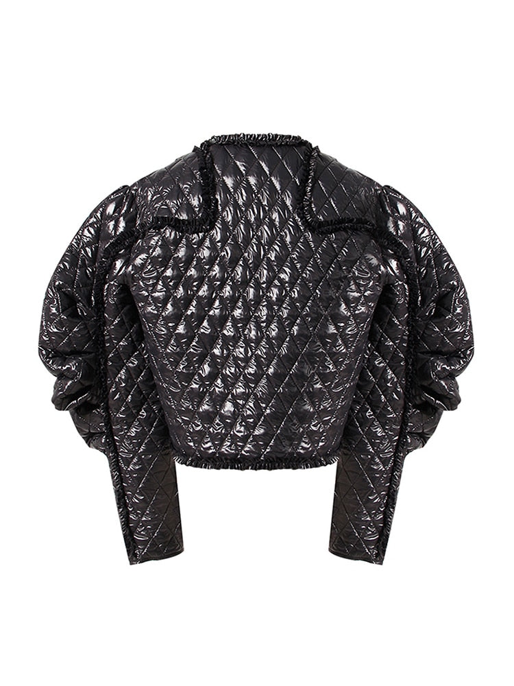 UNIKCOSA DiamondQuilt Horn-Sleeve Cotton Jacket — Elegant Short Puffer for Autumn/Winter ❄️