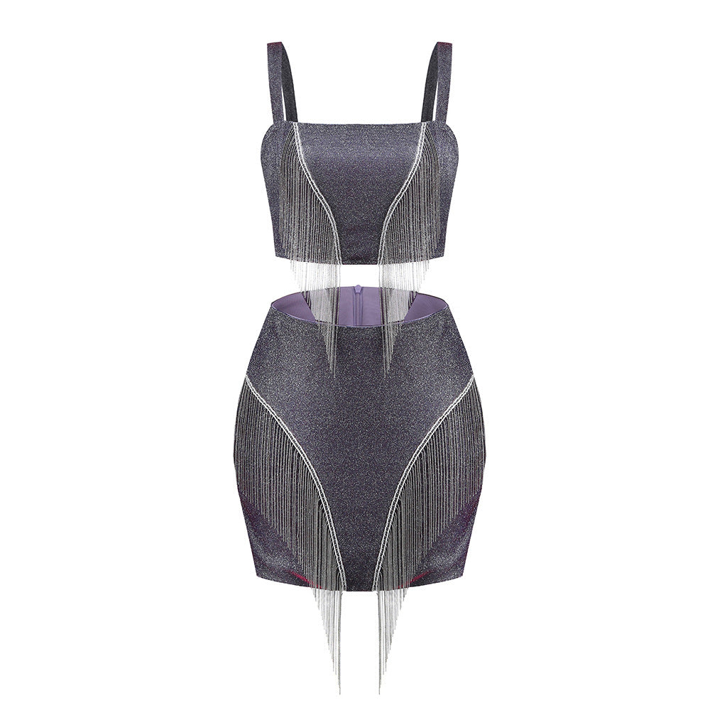 UNIKCOSA FringeMuse Tassel Crop Top & Skirt Set