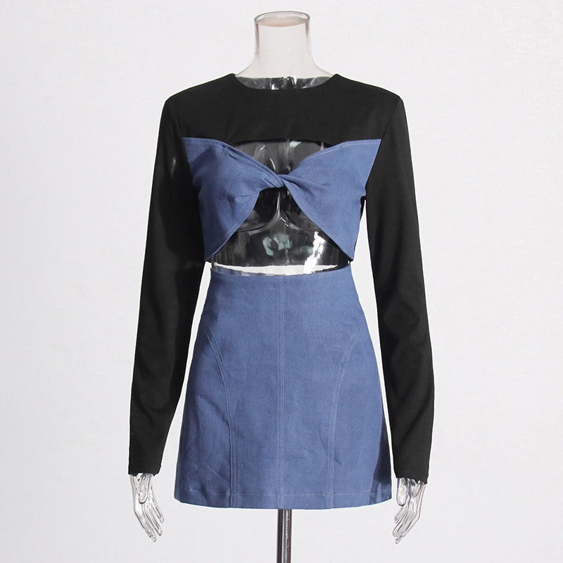 UNIKCOSA Patchwork Bow Top & A-Line Mini Skirt Set — Chic European Style Co-Ord 💋