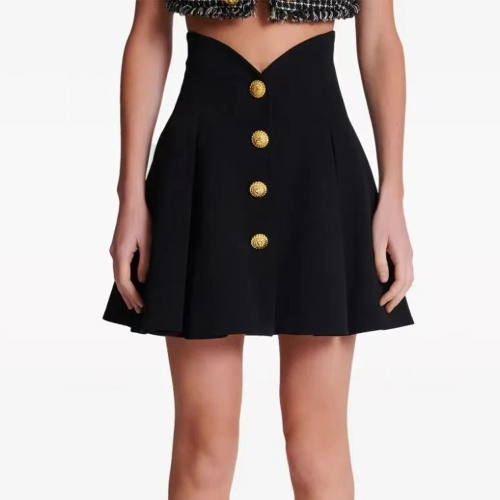 UNIKCOSA LuxeEase Black High Waisted Pleated Skirt Zipper π«