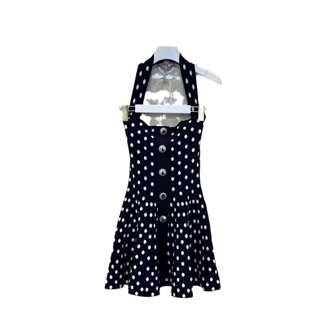UNIKCOSA Velora Polka Dot Jacquard Dress Halter Neck 💫