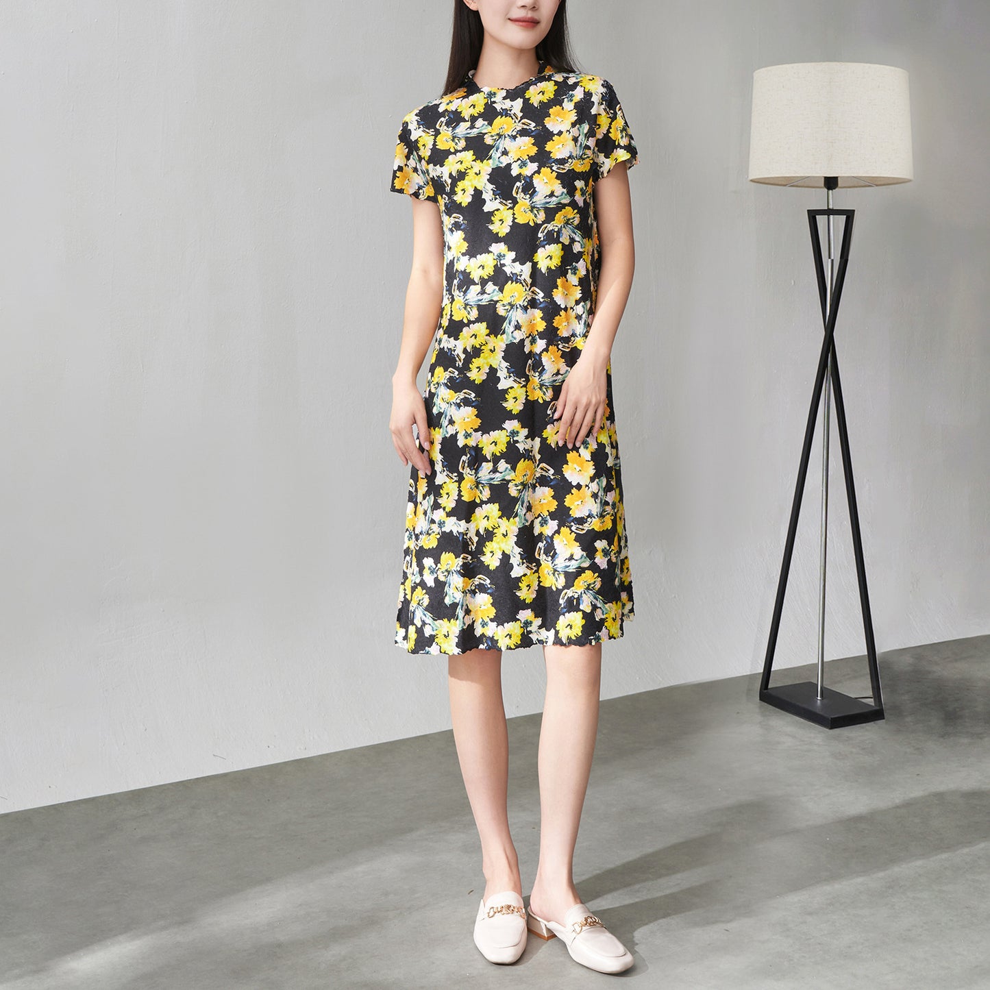 UNIKCOSA LuxeEase Floral Midi Dress Yellow A-Line 🌸