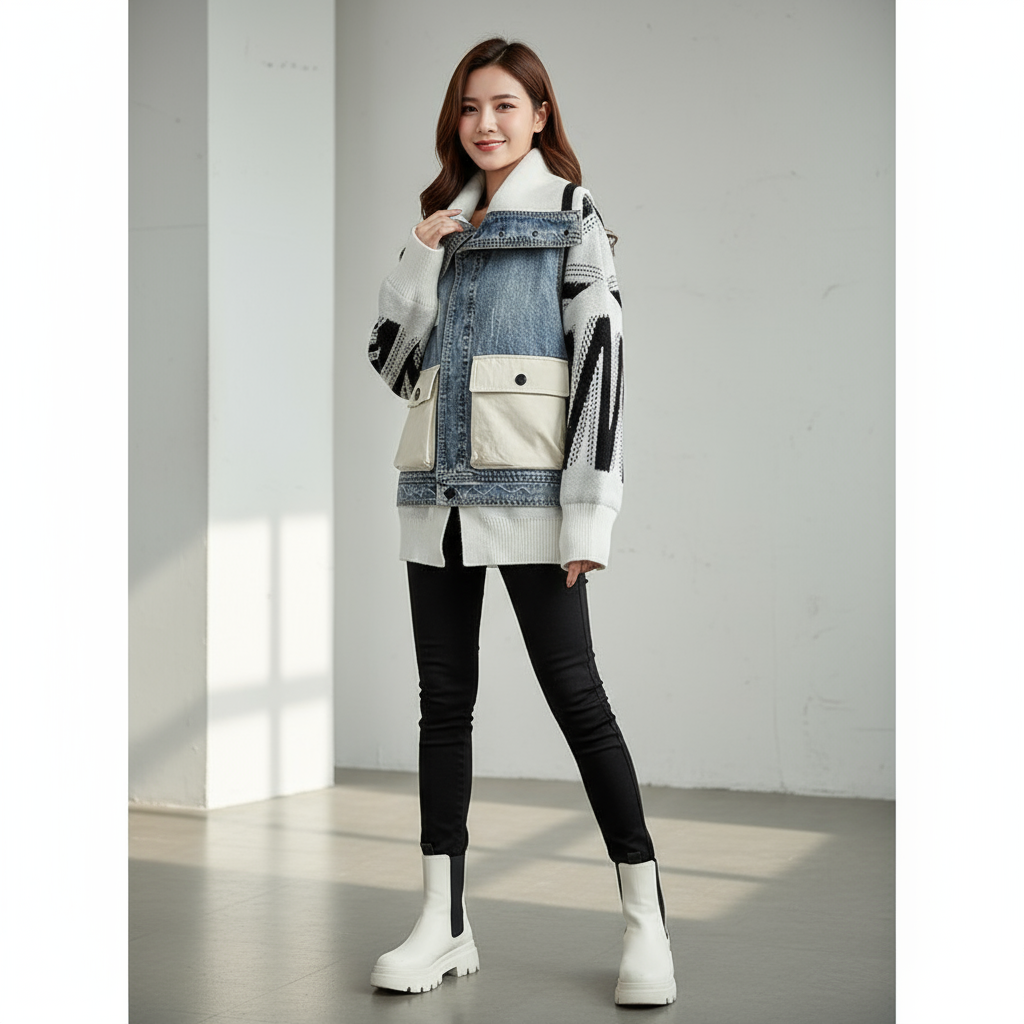 UNIKCOSA KnitDenim Splice Pocket Jacket