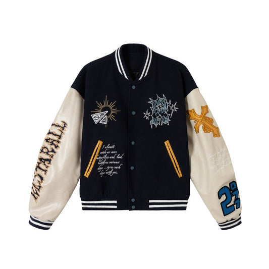 UNIKCOSA RetroMuse Embroidered Totem Baseball Jacket Men π