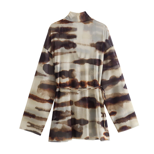 UNIKCOSA Y2K Semi-Sheer Tulle Printed Blouse & Pants Set for Women πΈ