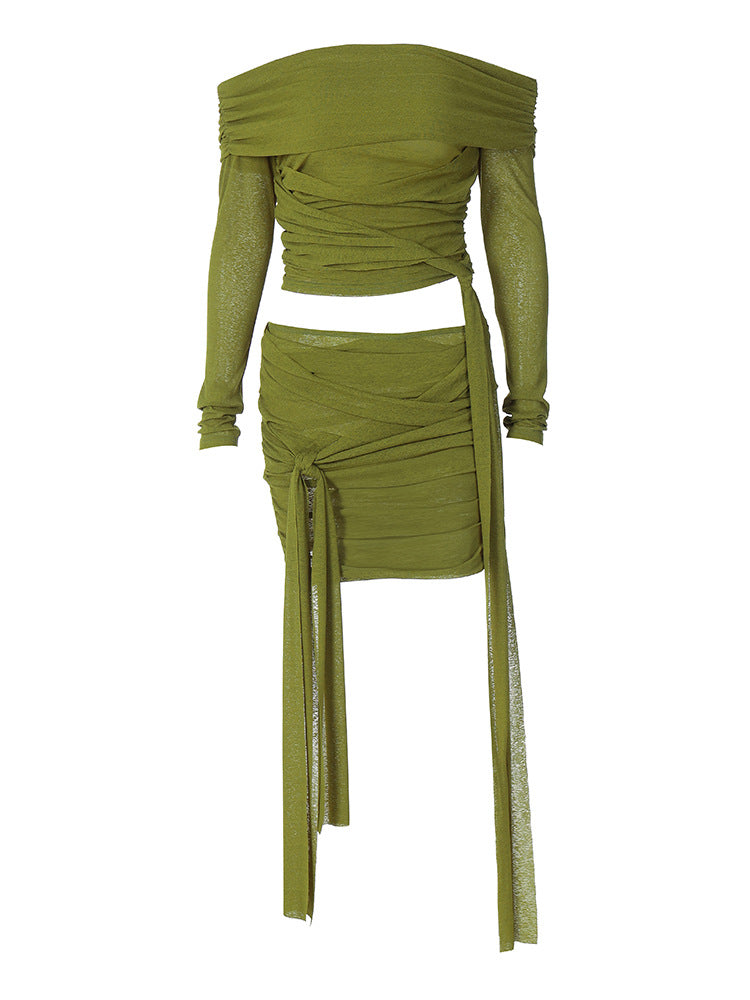 UNIKCOSA AllureSet Off-Shoulder Ruched Crop Top & Mini Skirt for Women 💃