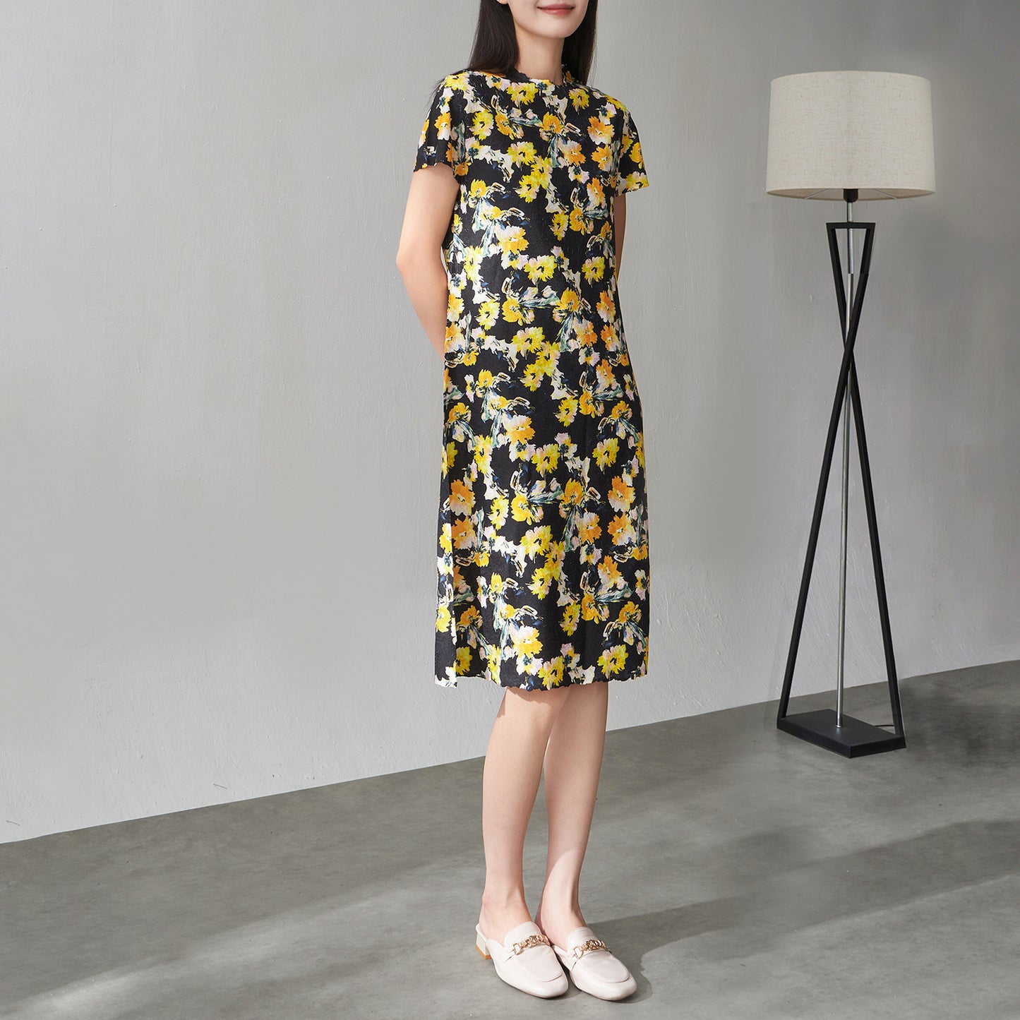 UNIKCOSA LuxeEase Floral Midi Dress Yellow A-Line 🌸