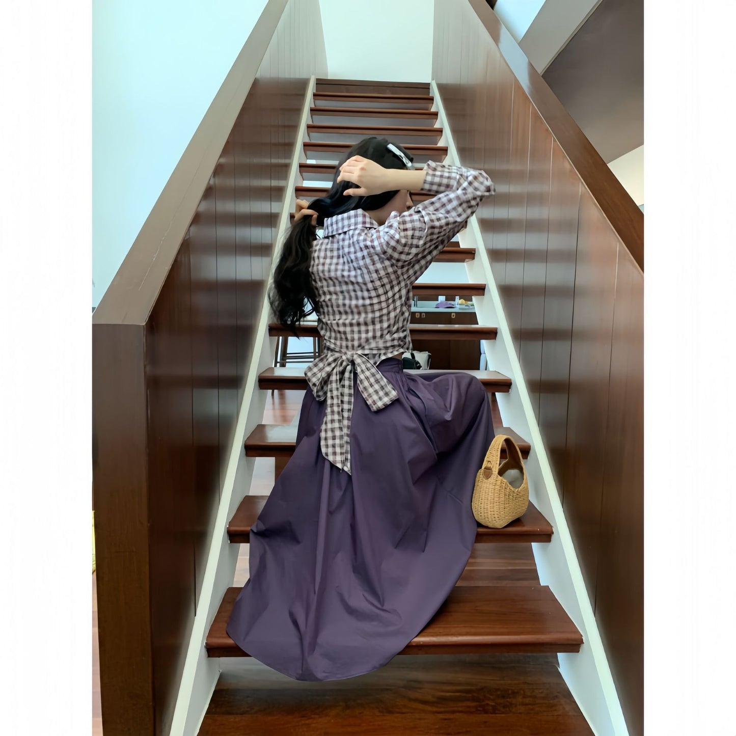 UNIKCOSA RetroMuse Slim Fit Bubble Sleeve Checkered Shirt π«